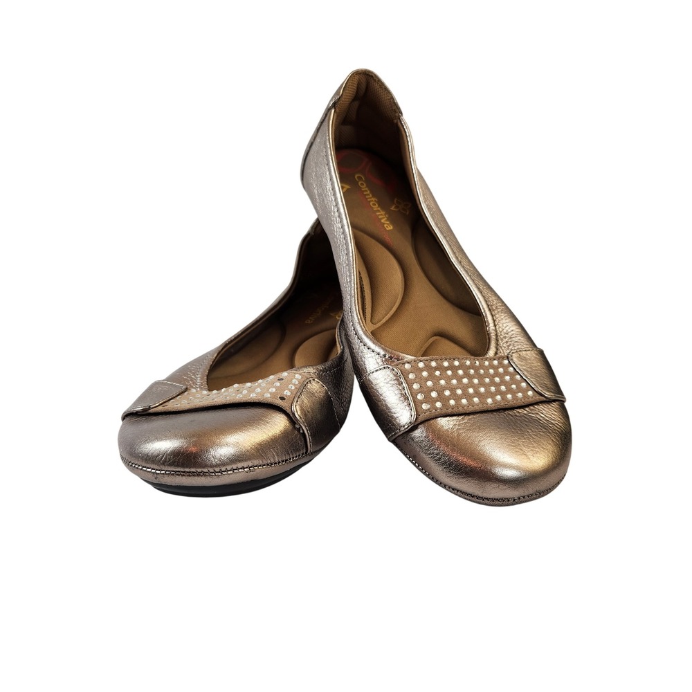 Comfortiva Womens Metallic Bronze Studded Ballet Flats Shoes‎ Size 8.5M